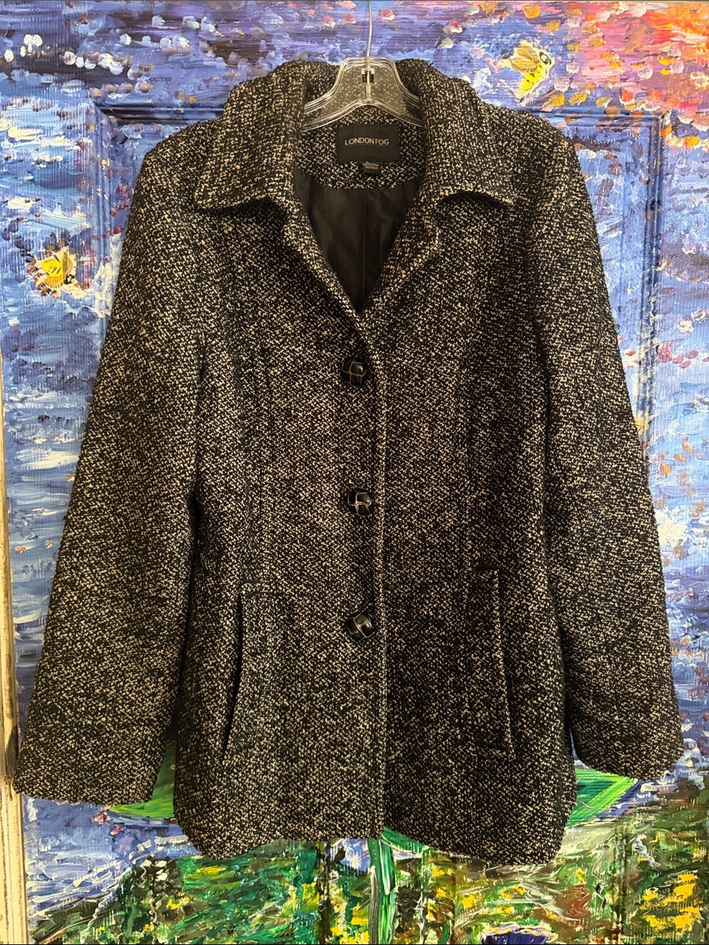 Vintage London Fog Women's Black & Gray Tweed Coat size large